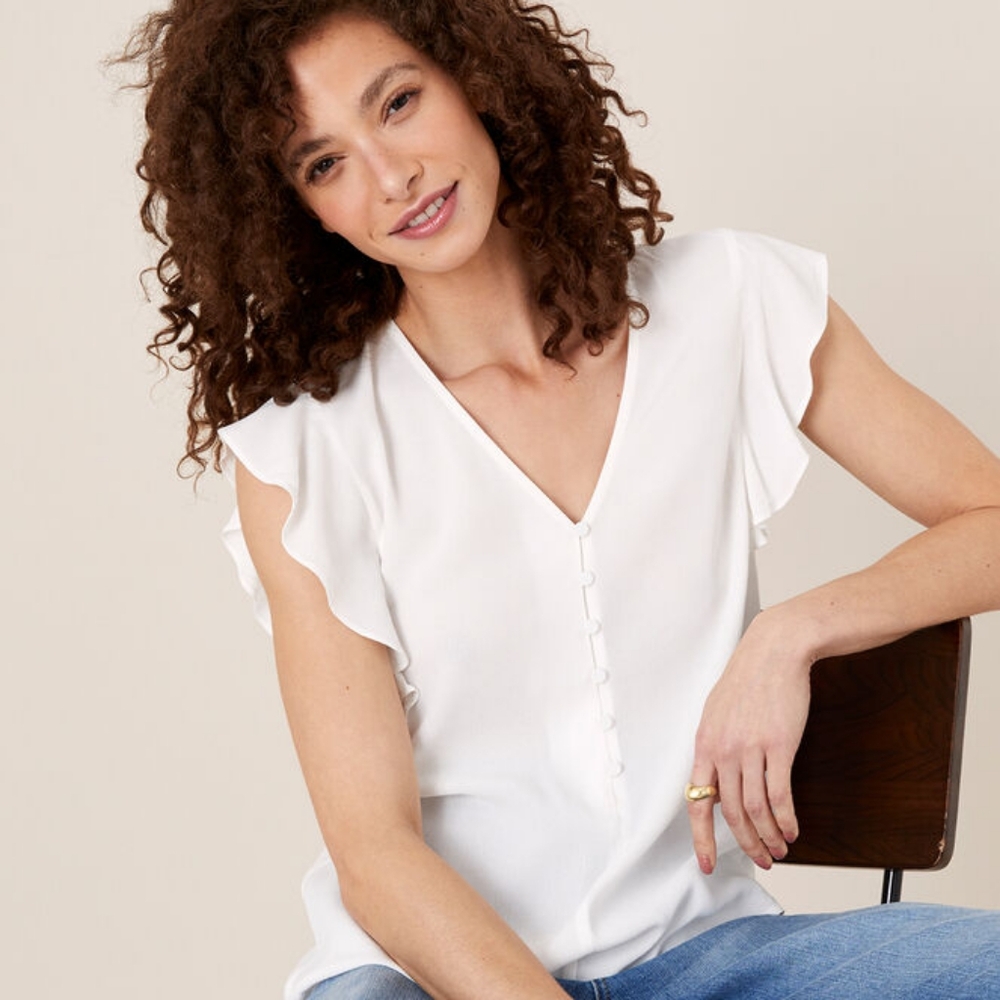 Monsoon Ruffle Short Sleeve Blouse Pink